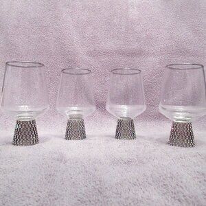 CRYSTAL BASE Bling STEMMED Cordial GLASSES Silvertone Rims BARREL Liqueurs PARTY